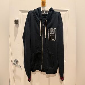 Polo Ralph Lauren mens jacket size L black hooded zip long sleeve cotton